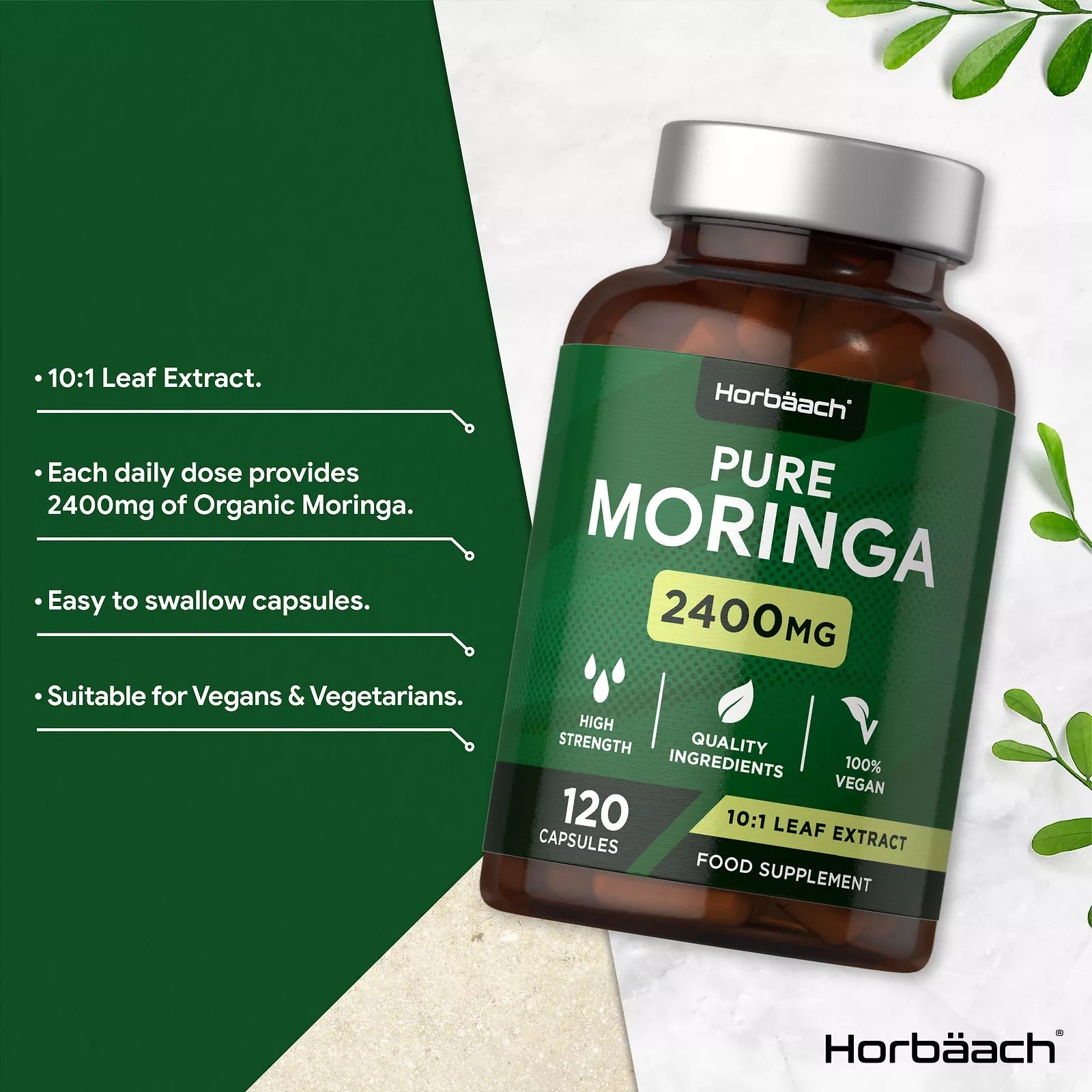 Moringa Oleifera 2400 mg | Organic | 120 Capsules