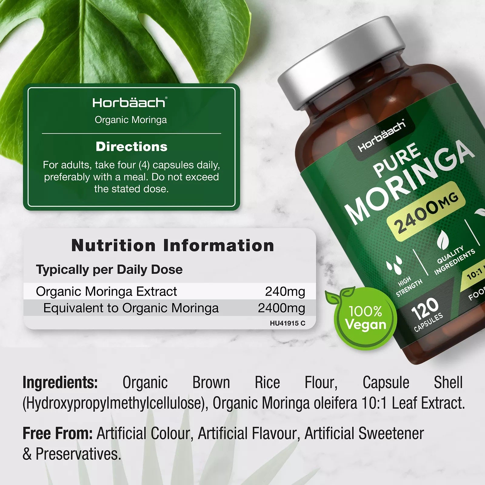 Moringa Oleifera 2400 mg | Organic | 120 Capsules