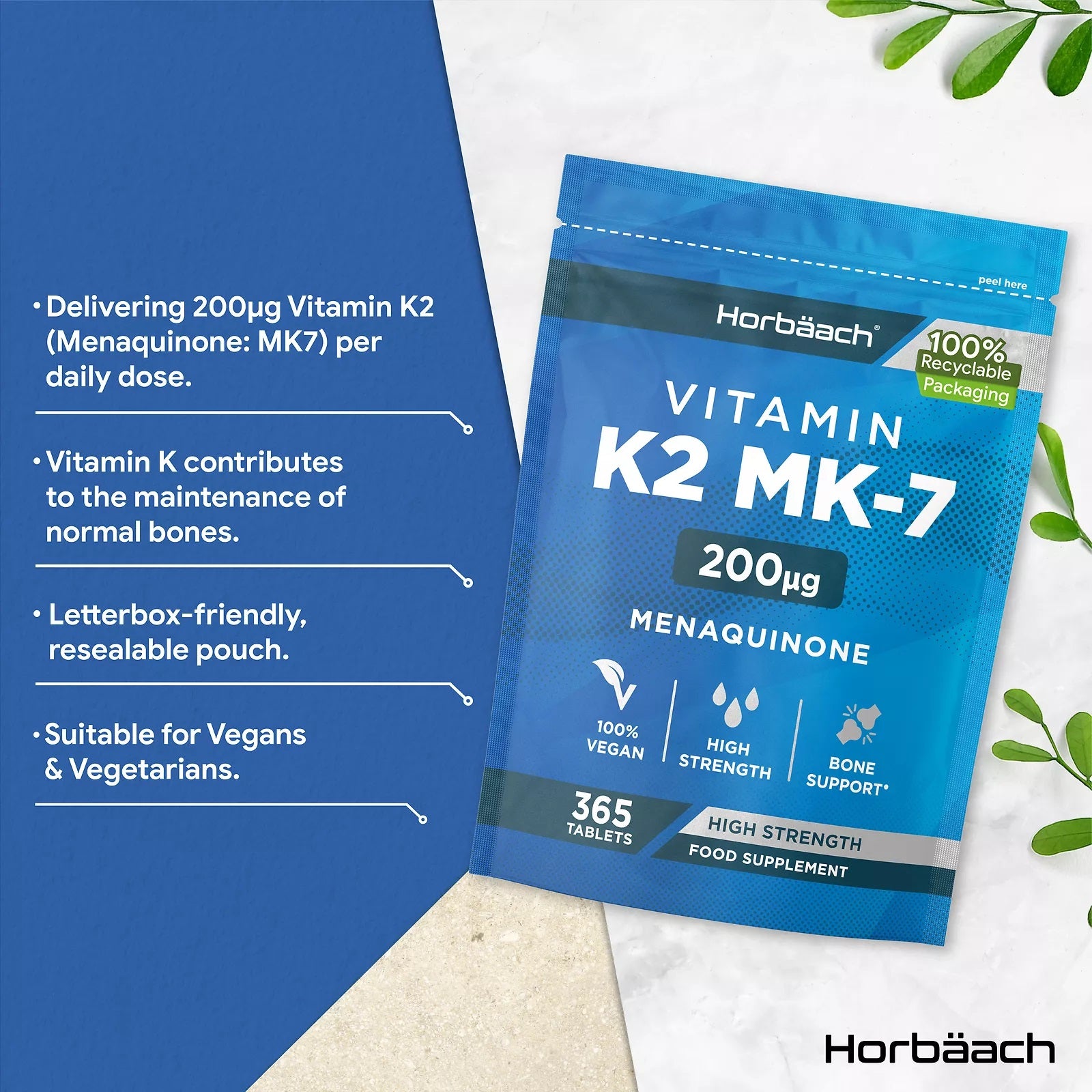 Vitamin K2 MK7 200 µg | 365 Tablets