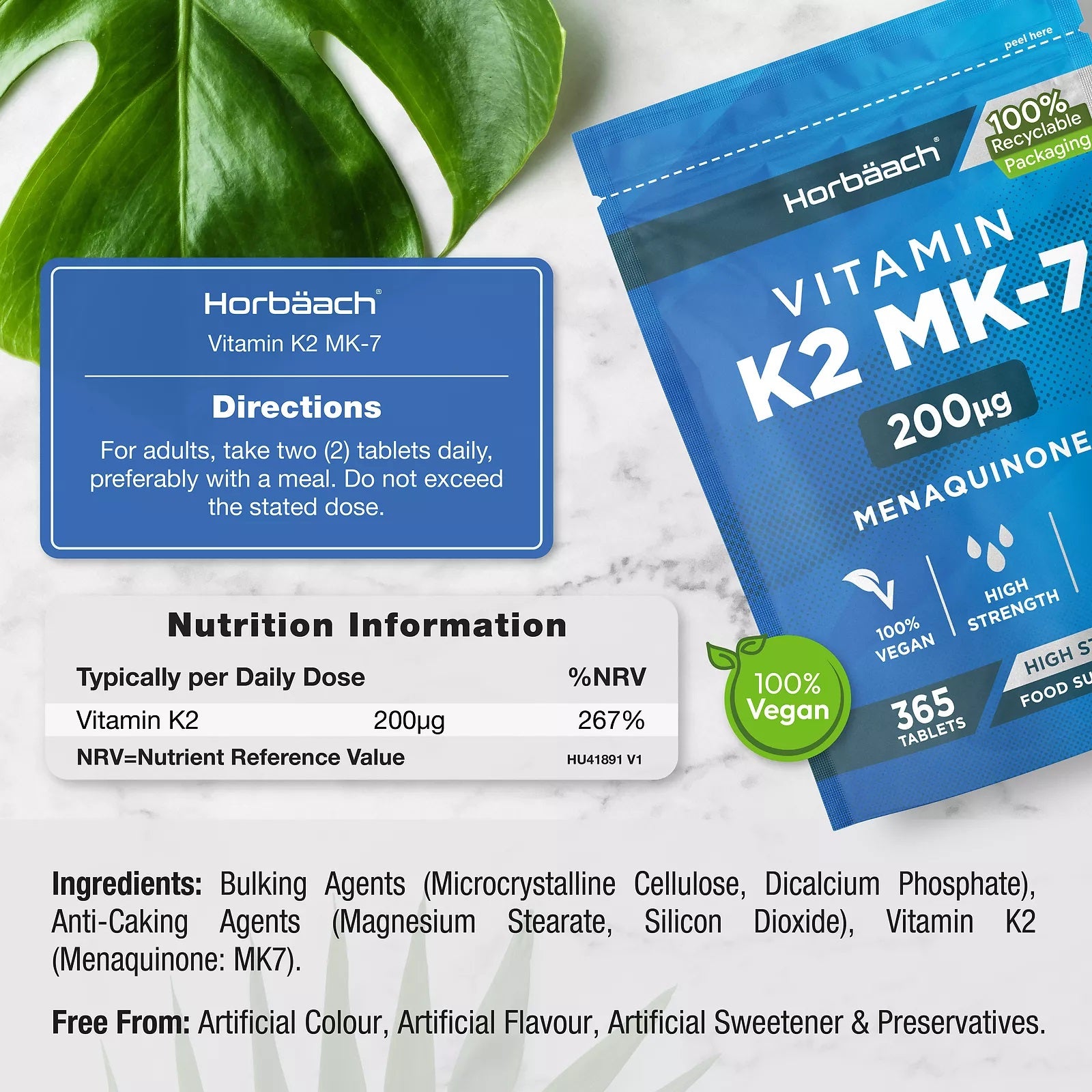 Vitamin K2 MK7 200 µg | 365 Tablets