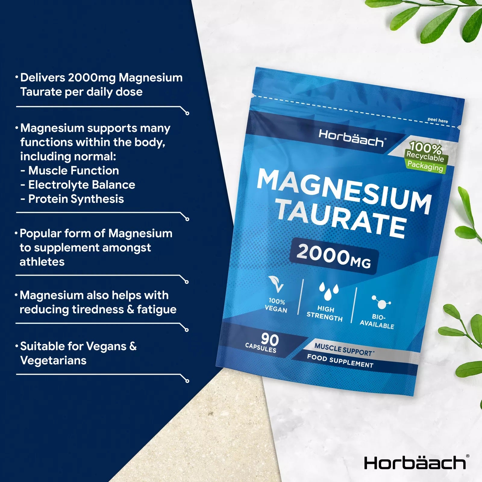 Magnesium Taurate 2000 mg | 90 Capsules