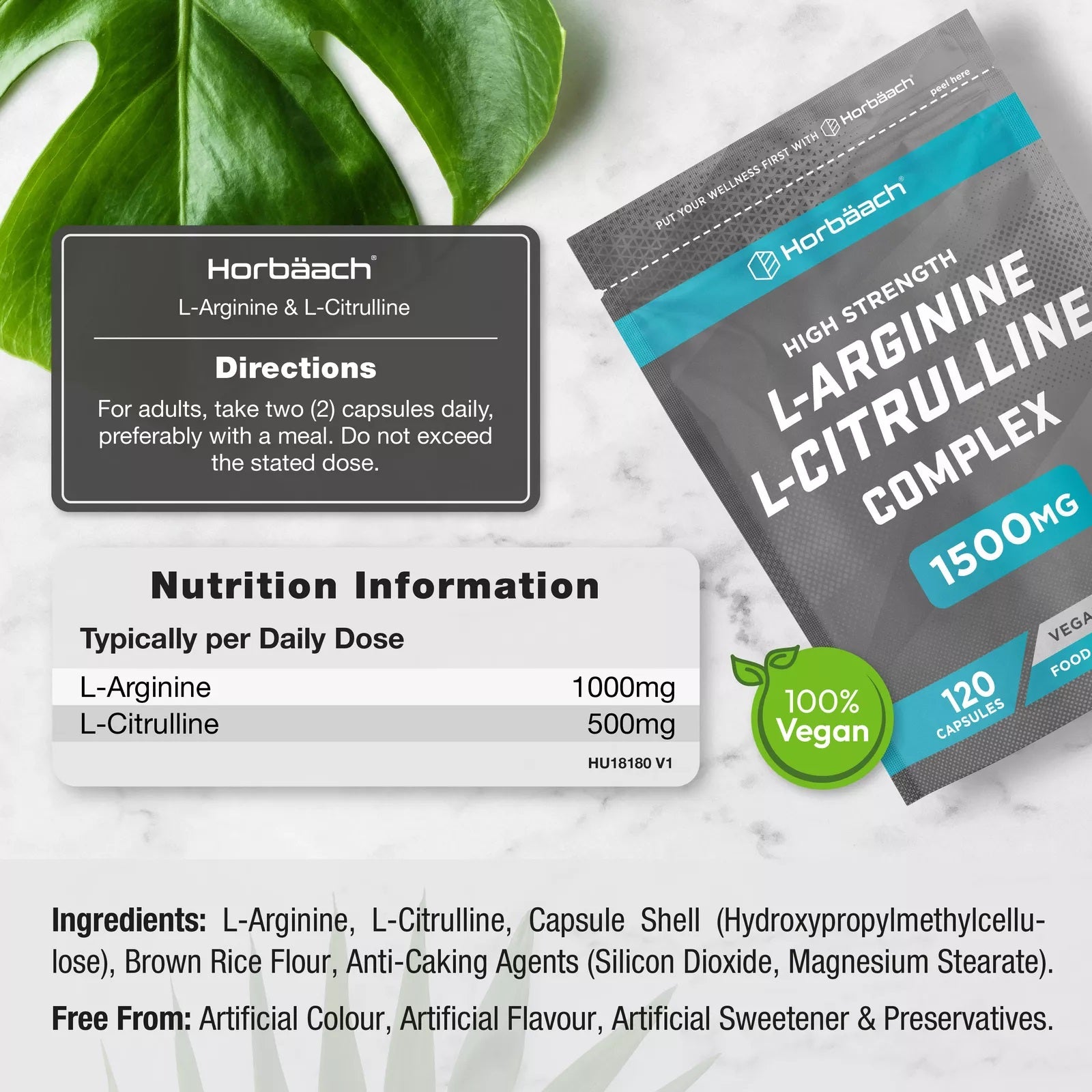 L-Arginine and L-Citrulline 1500 mg | 120 Capsules