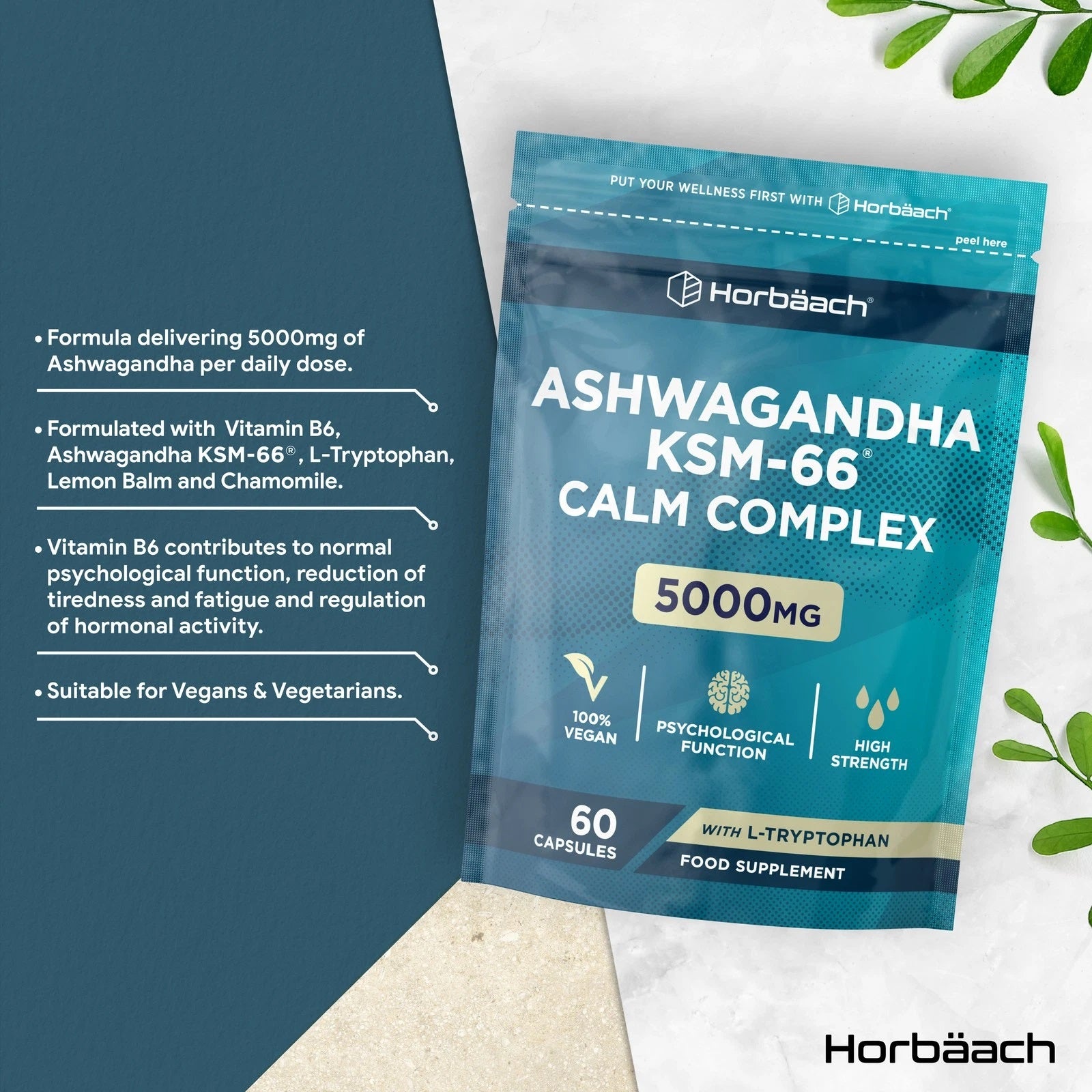 Ashwagandha KSM-66 Calm Complex 5000 mg | 60 Capsules