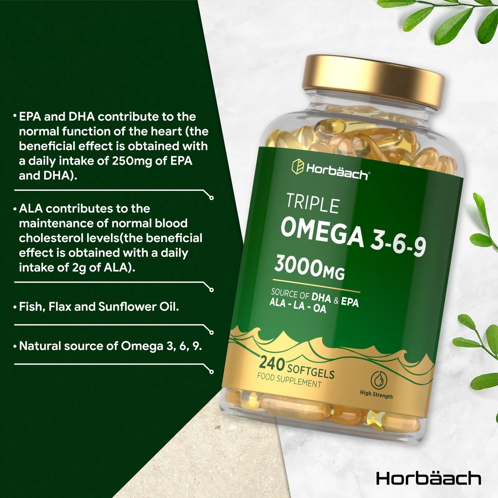 Omega 3-6-9 3000 mg with EPA, DHA & ALA | 240 Softgels