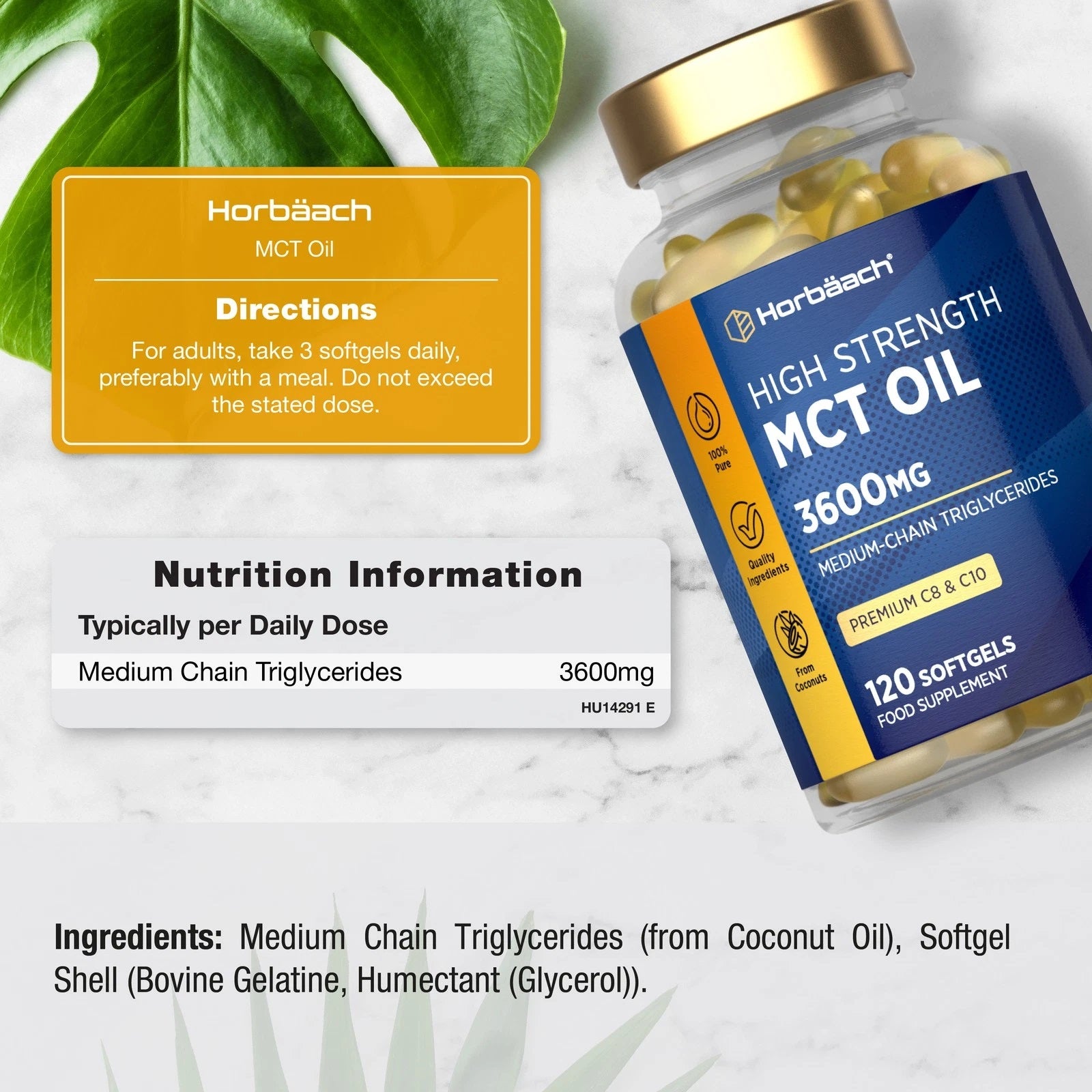 MCT Oil 3600 mg | C8 & C10 | 120 Softgels