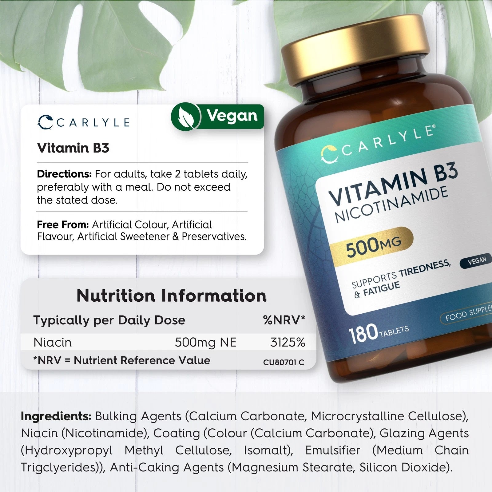 Vitamin B3 Niacin 500 mg | 180 Tablets