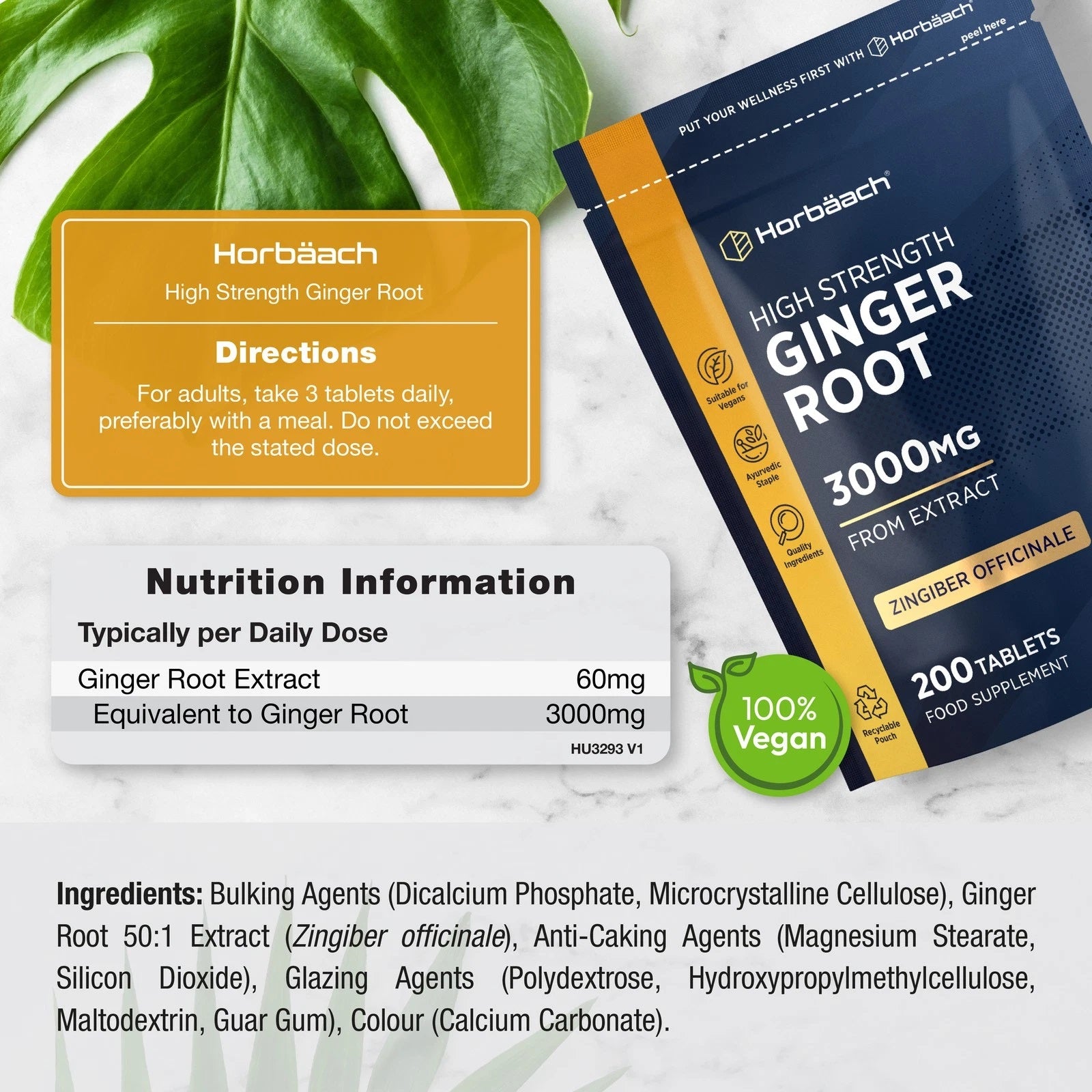Ginger Root 3000 mg | 200 Tablets