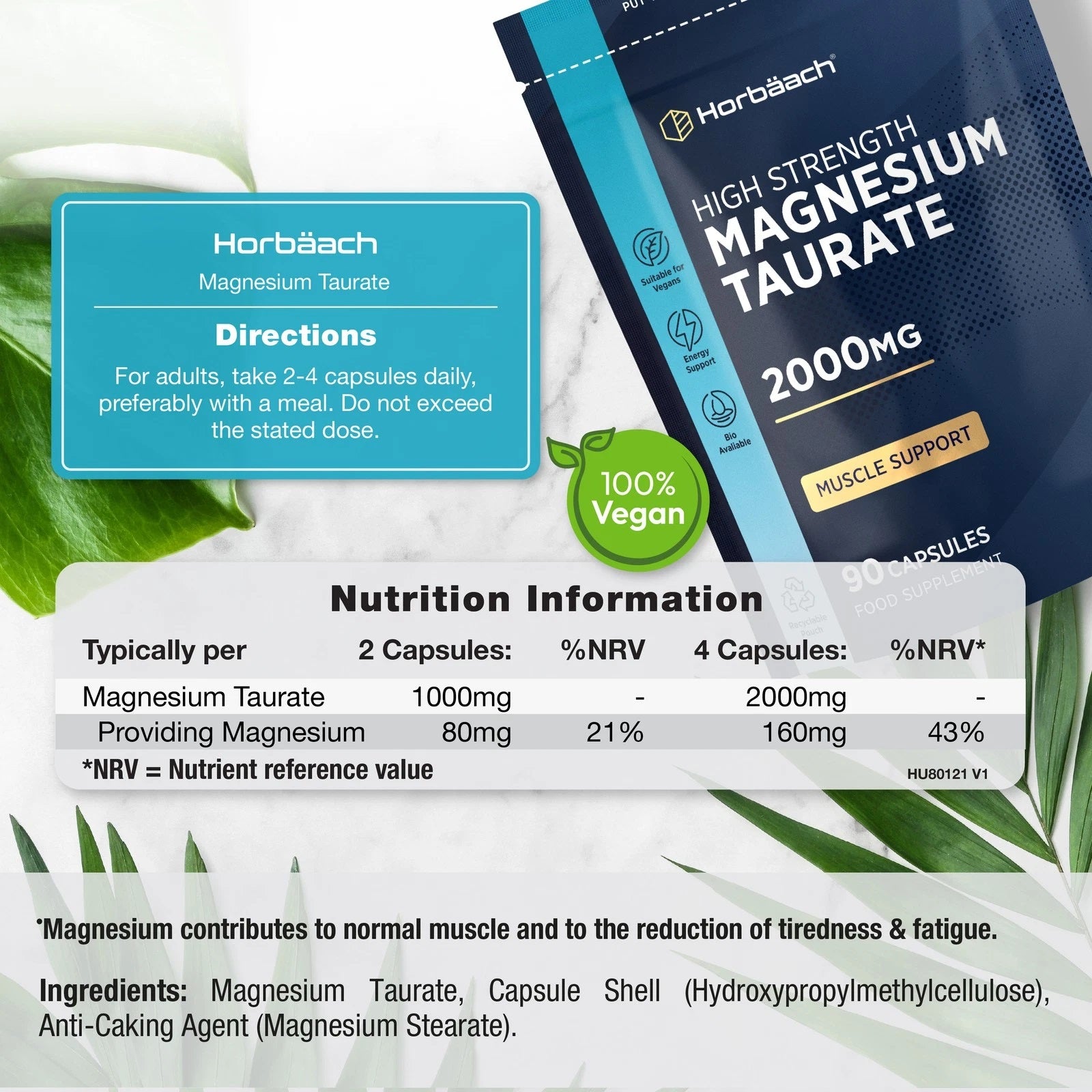 Magnesium Taurate 2000 mg | 90 Capsules