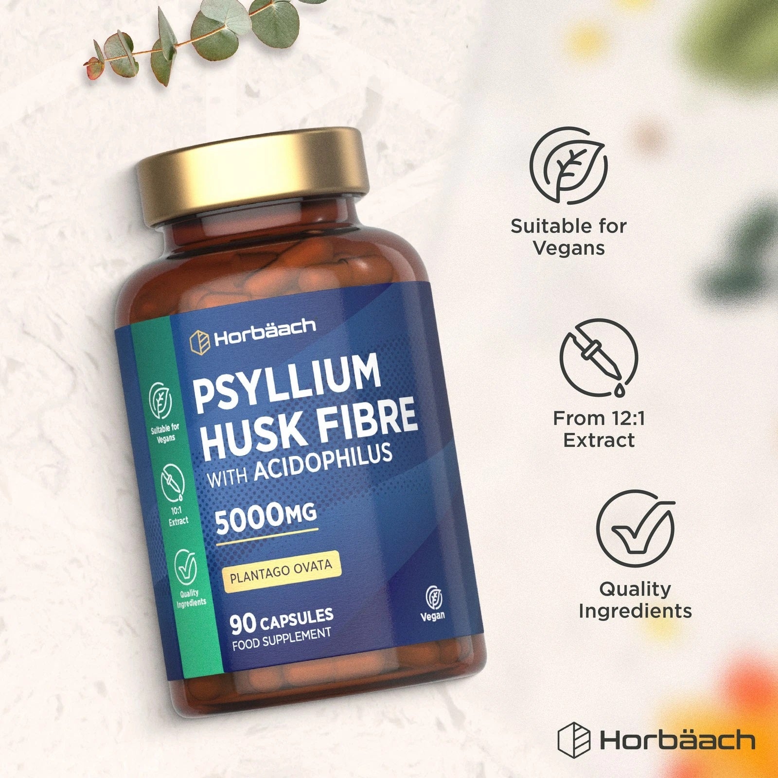 Psyllium Husk with Biotics 5000 mg | 90 Capsules