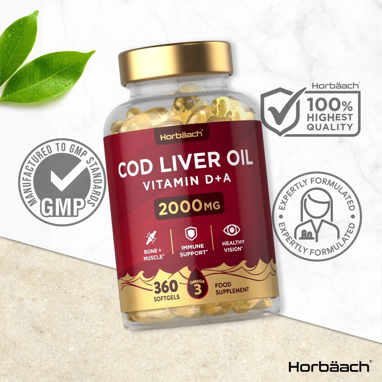 Cod Liver Oil 2000 mg with Vitamin A & D | 360 Softgels
