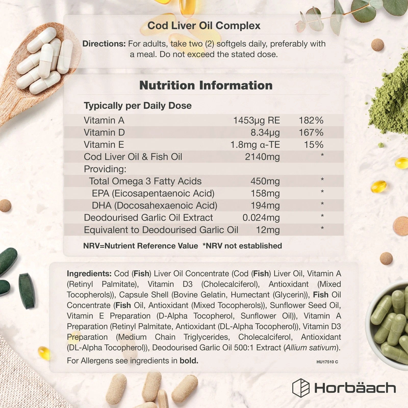 Cod Liver Oil Complex with Garlic 2152 mg | 180 Softgels