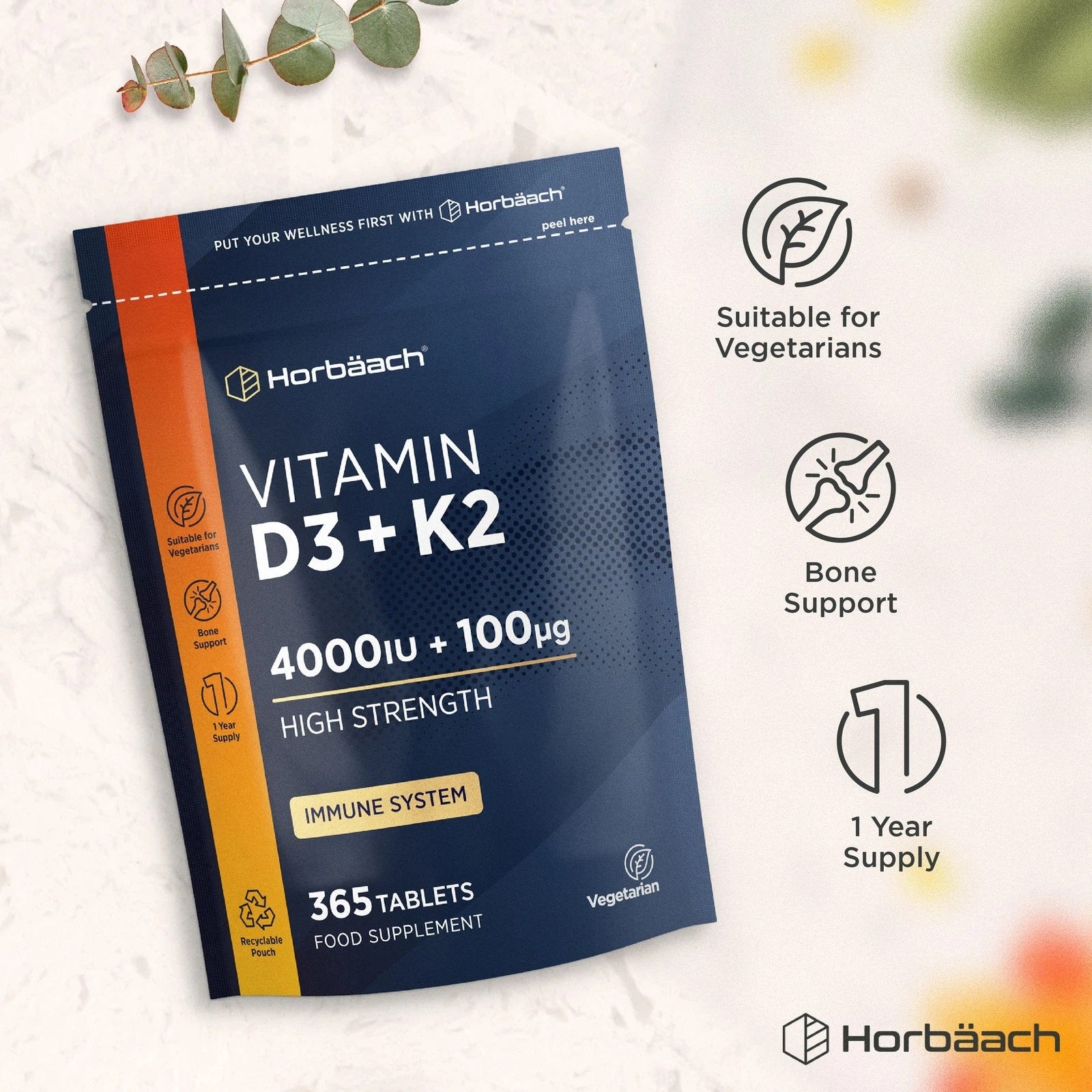 Vitamin D3 4000 IU & K2 MK7 100 µg | 365 Tablets
