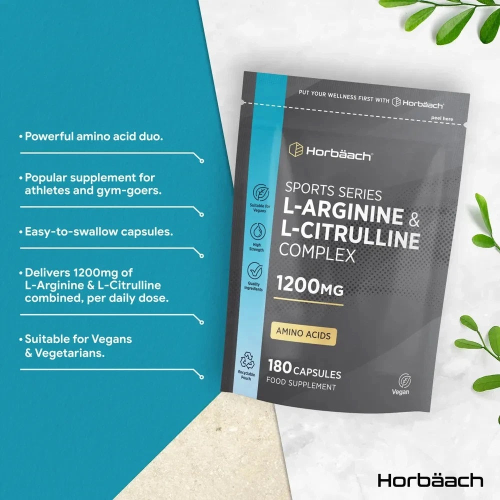 L-Arginine and L-Citrulline 1200 mg | 180 Capsules